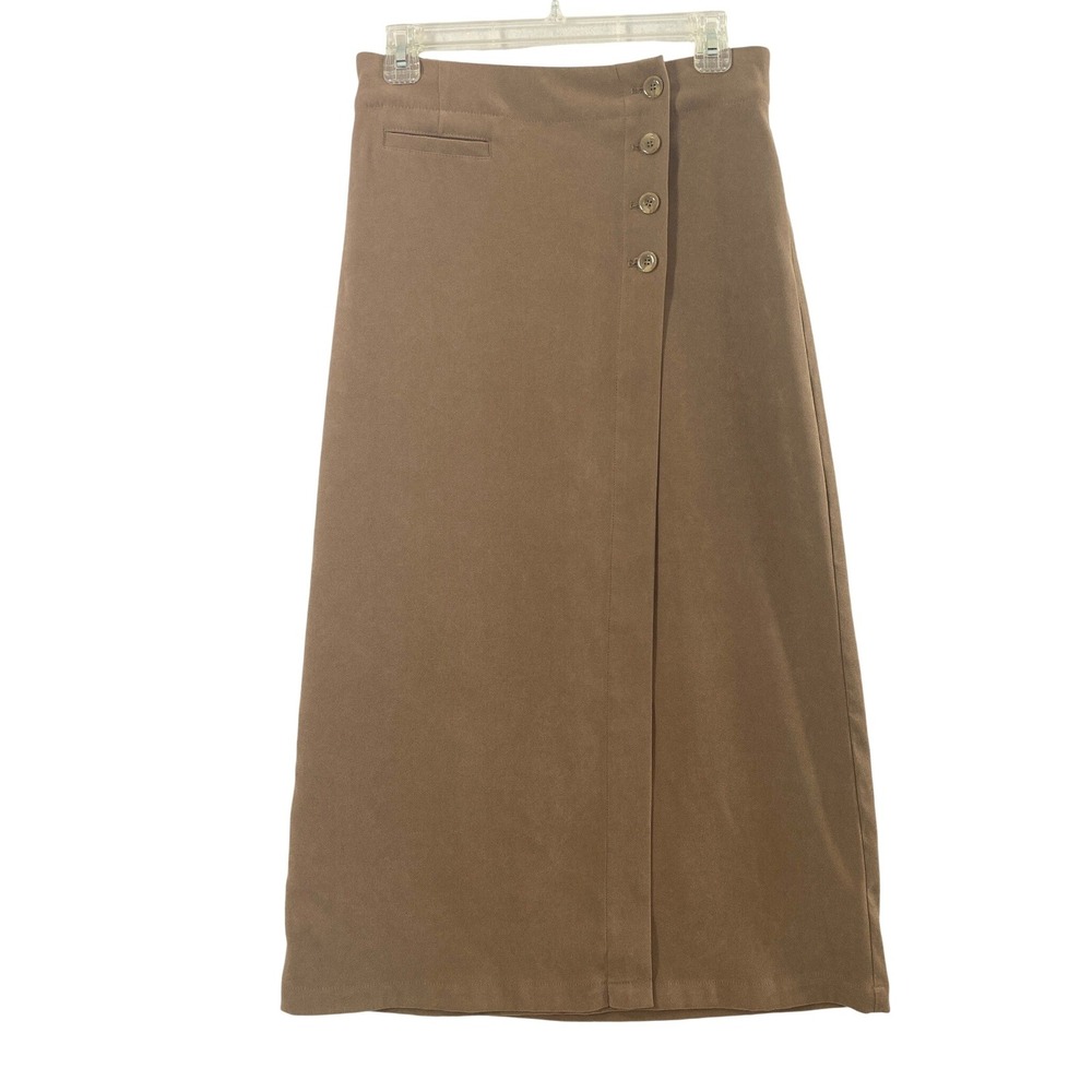 Christopher & Banks Wrap Skirt Womens 4 Brown Midi Office Academia Minimalist